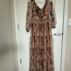 Baltic Born Floral Long Sleeve Maxi Dress - Cream and Red